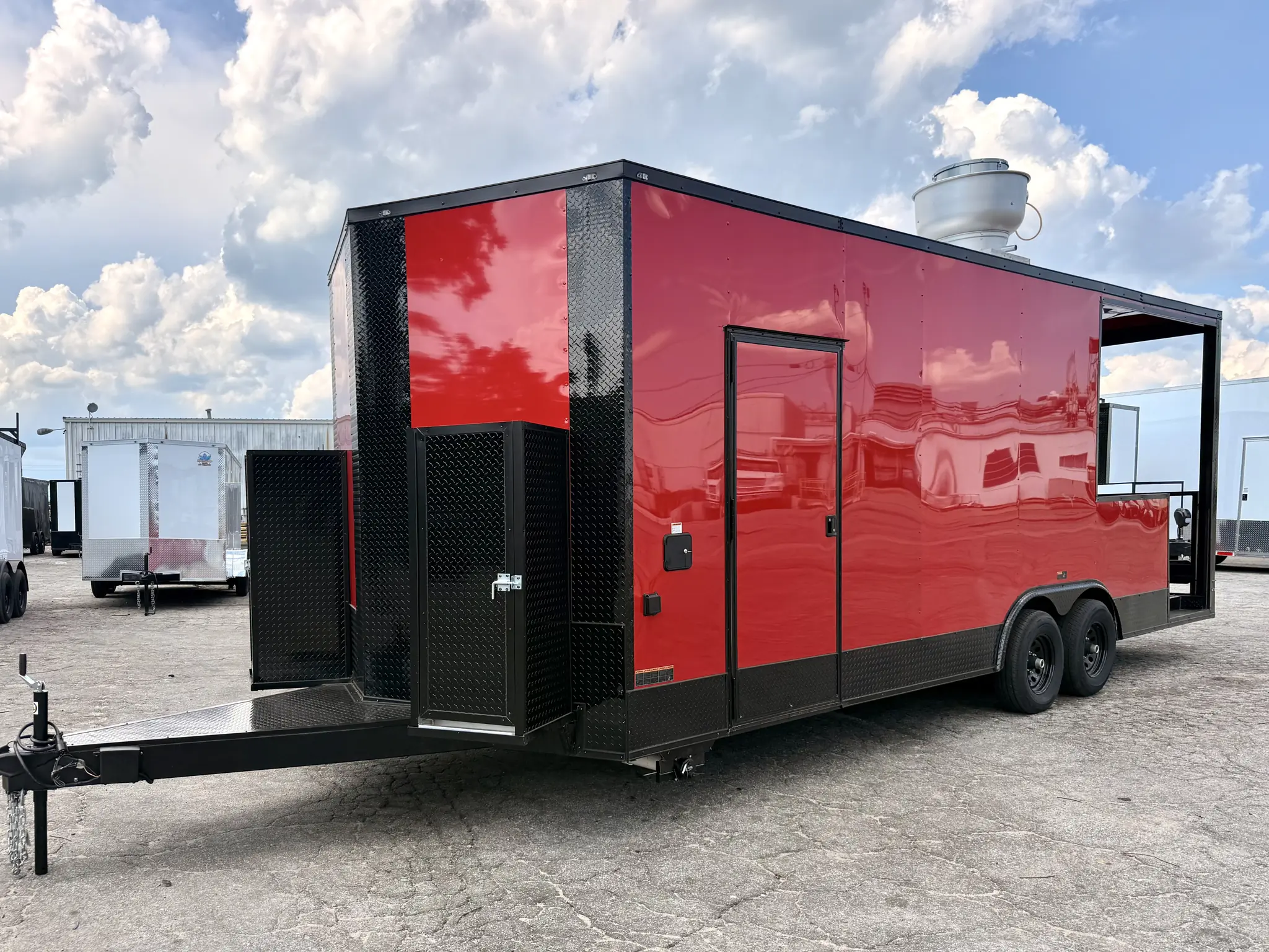 8.5x24TA2 Hook & Line BBQ Concession Porch Trailer Red Blackout Package