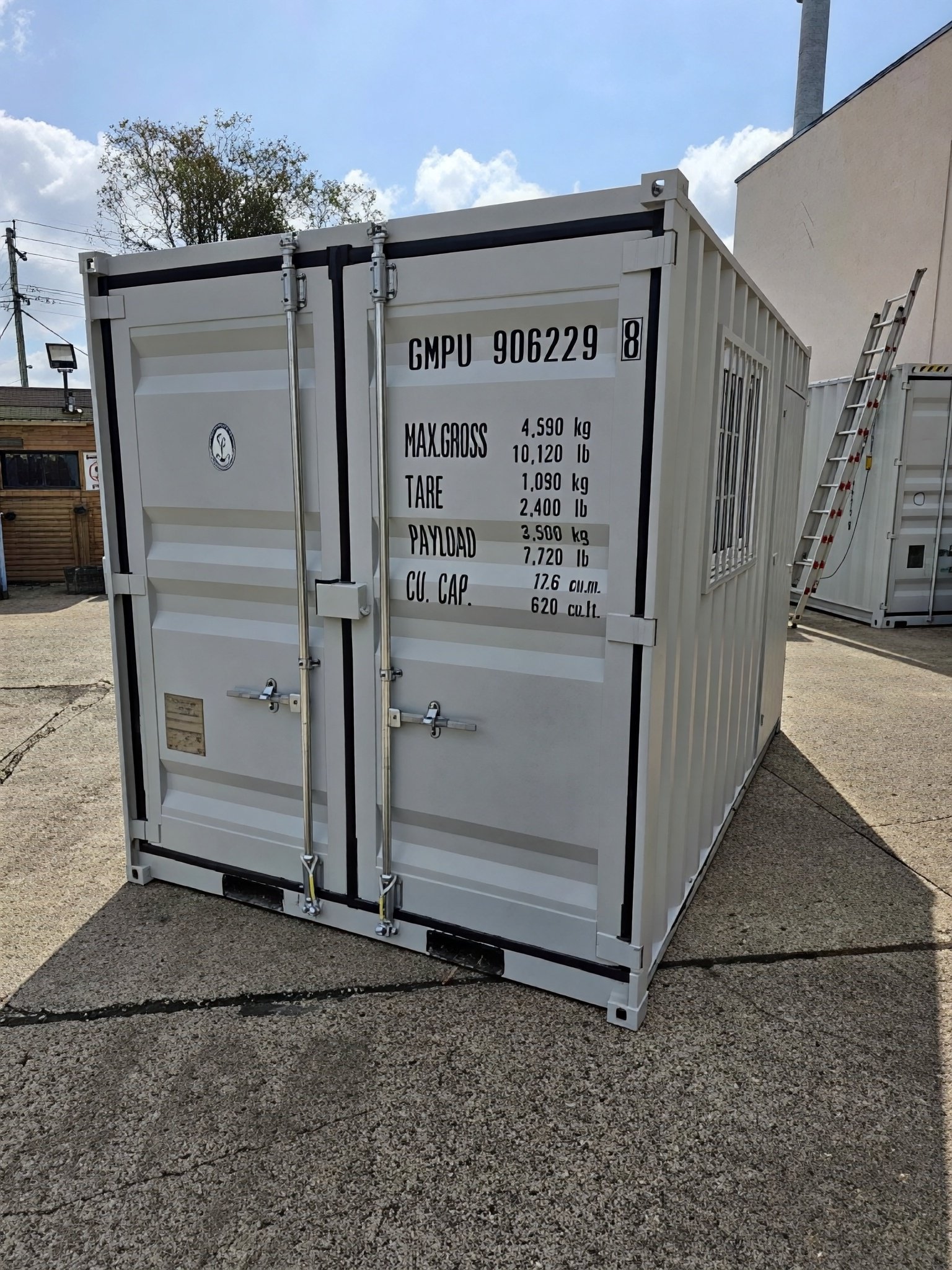 12ft Steel Shipping Container with Side Door, Rear Door & Window