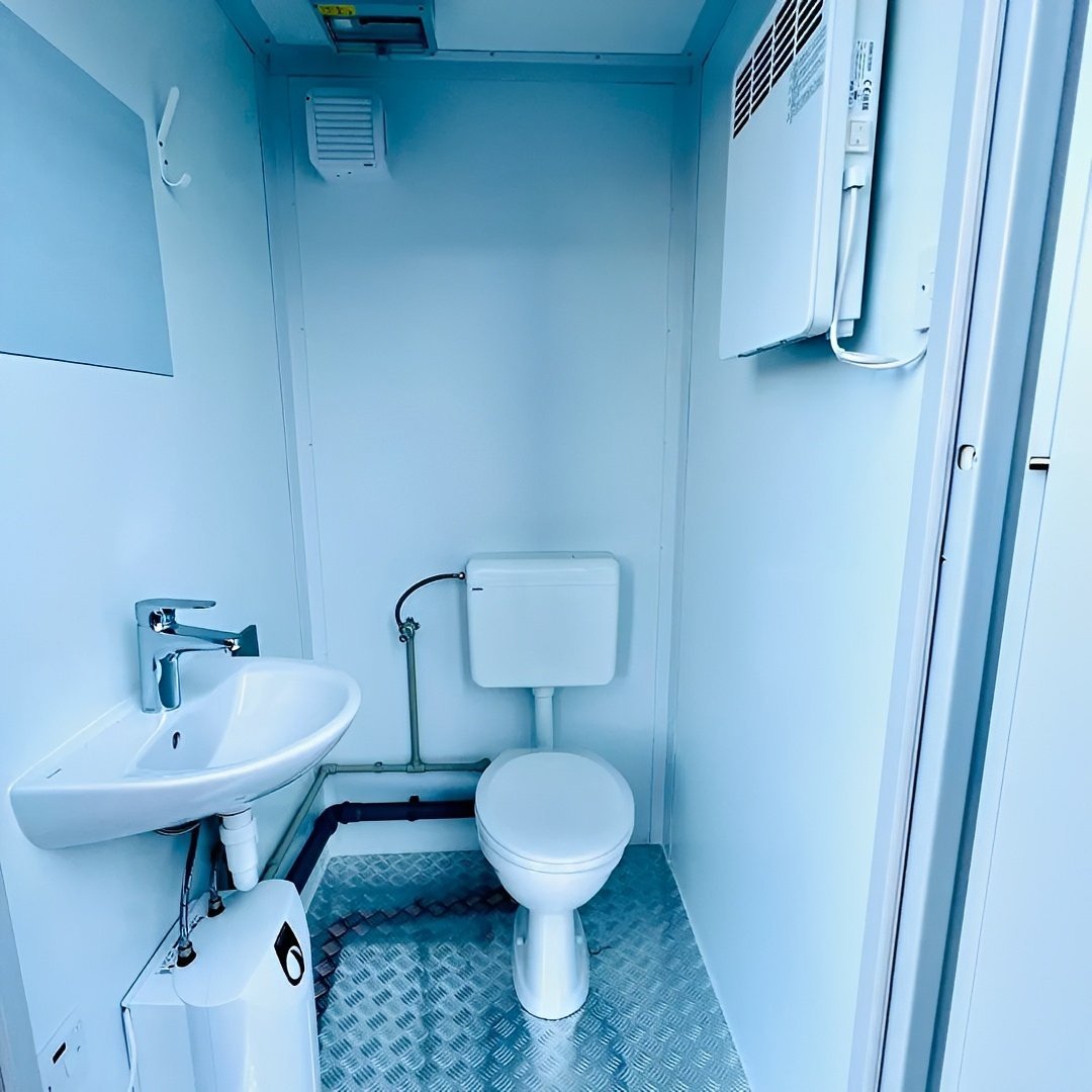 5ft x 5ft Single Portable Toilet Block - Insulated Steel WC Unit with Wash Basin - Image 3
