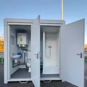 8ft x 5ft Portable Toilet & Shower Block - Insulated Steel Welfare Unit with Water Heater
